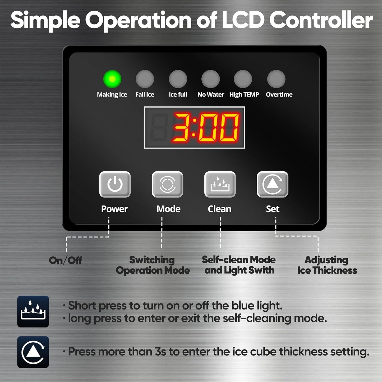 Commercial Ice Maker Machine, 150LBS/24H Ice Maker Machine with 35LBS Ice Storage Capacity, Freestanding Under Counter Ice Machine for Home Bar Office Restaurant