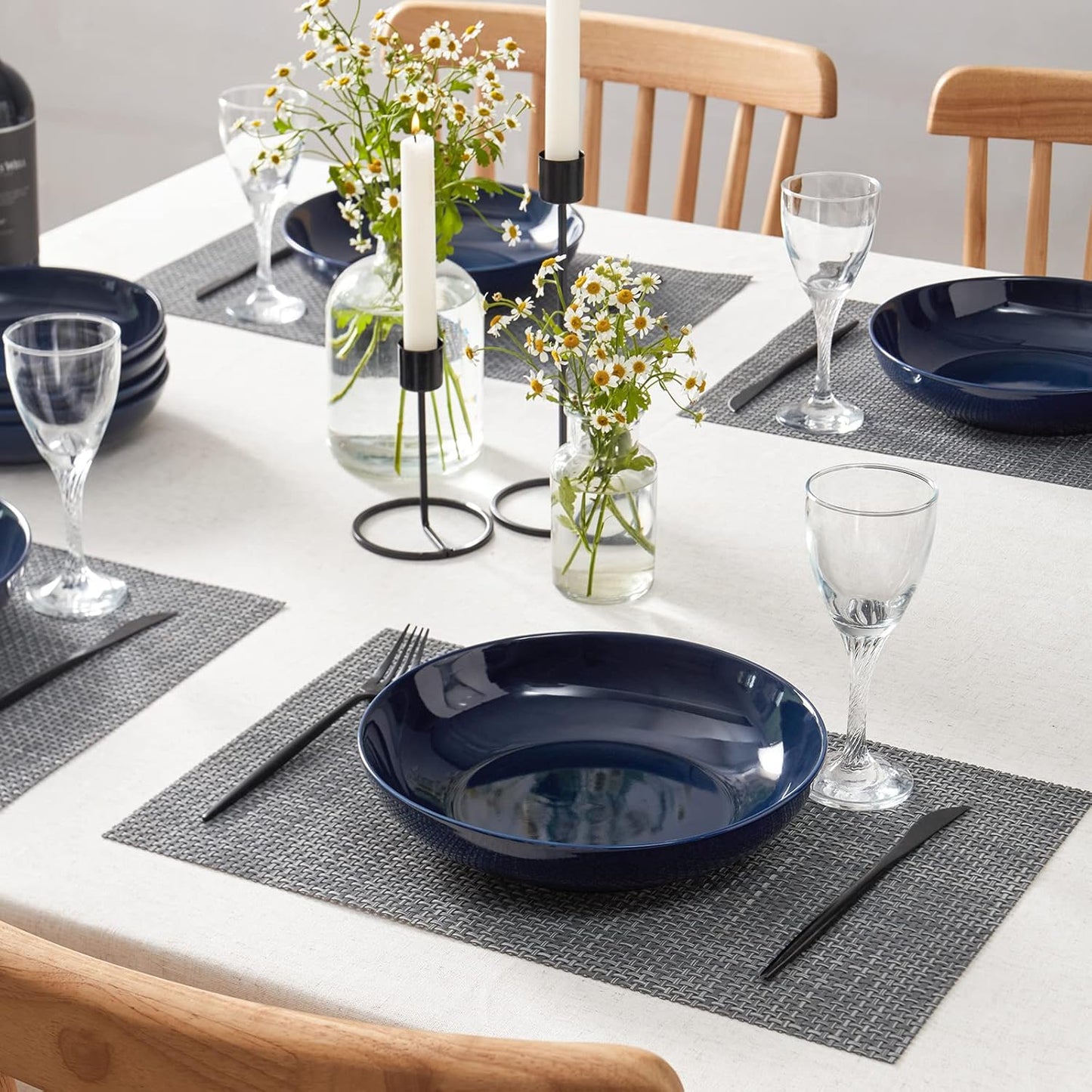 Y YHY 9.75" Large Pasta Bowls, 50 Ounces Big Salad Bowls, Ceramic Serving Bowl Set of 4, Blue