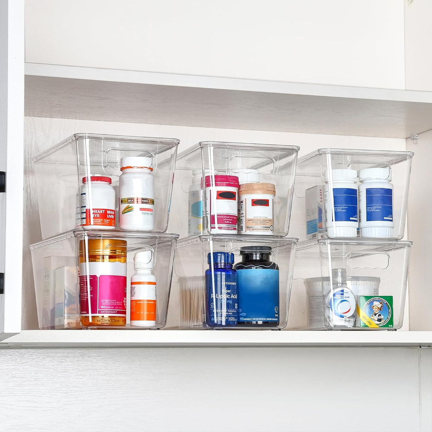 Vtopmart 1 Pack Clear Stackable Storage Bin with Lid, Medium Plastic Container with Handle for Pantry Organizer and Storage,Perfect for Kitchen,Fridge,Cabinet, Closet,Bathroom Organization