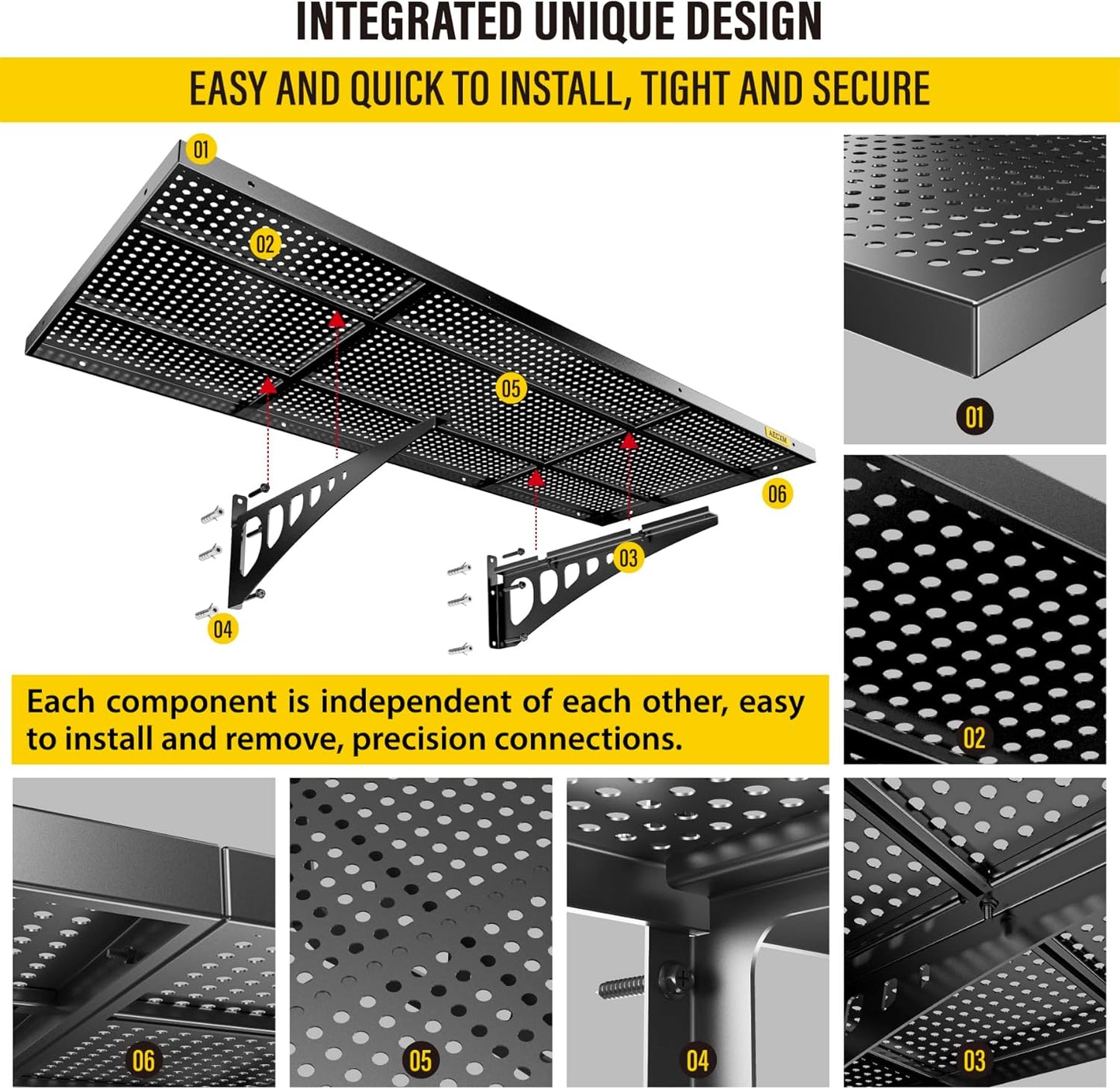 4-Pack 1.64x4ft Adjustable Garage Wall Shelving 1120lbs Load Capacity Heavy Duty Wall Mounted Storage Shelf Metal Floating Shelves for Garage(Black)