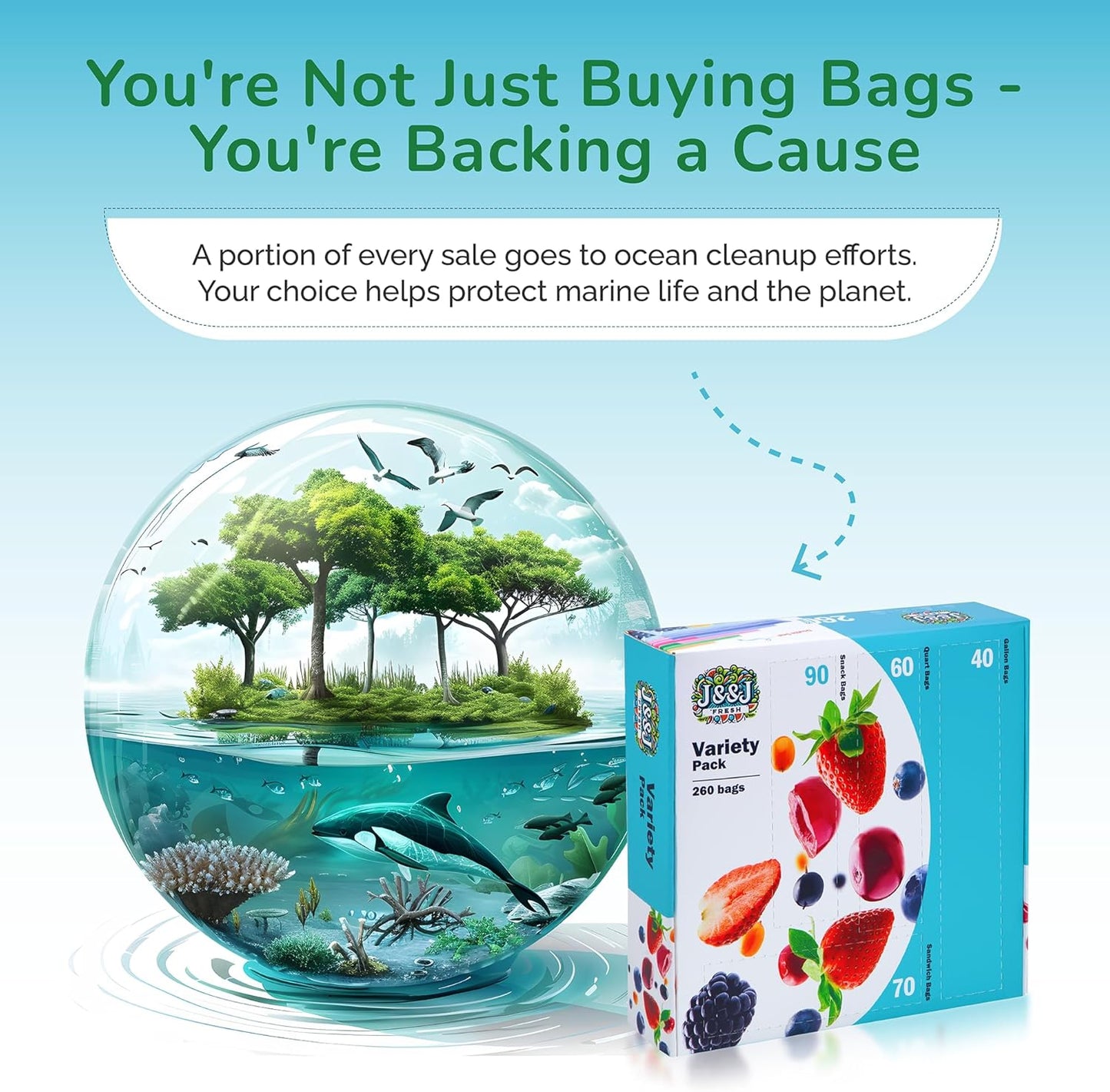 J&&J FRESH Reusable Food Storage Bags β 260 Pack Variety Pack (Snack, Sandwich, Quart, Gallon) β BPA-Free, Leakproof Zipper Bags with Expandable Bottom β Freezer Bags Safe, Kitchen & Pantry Organizer