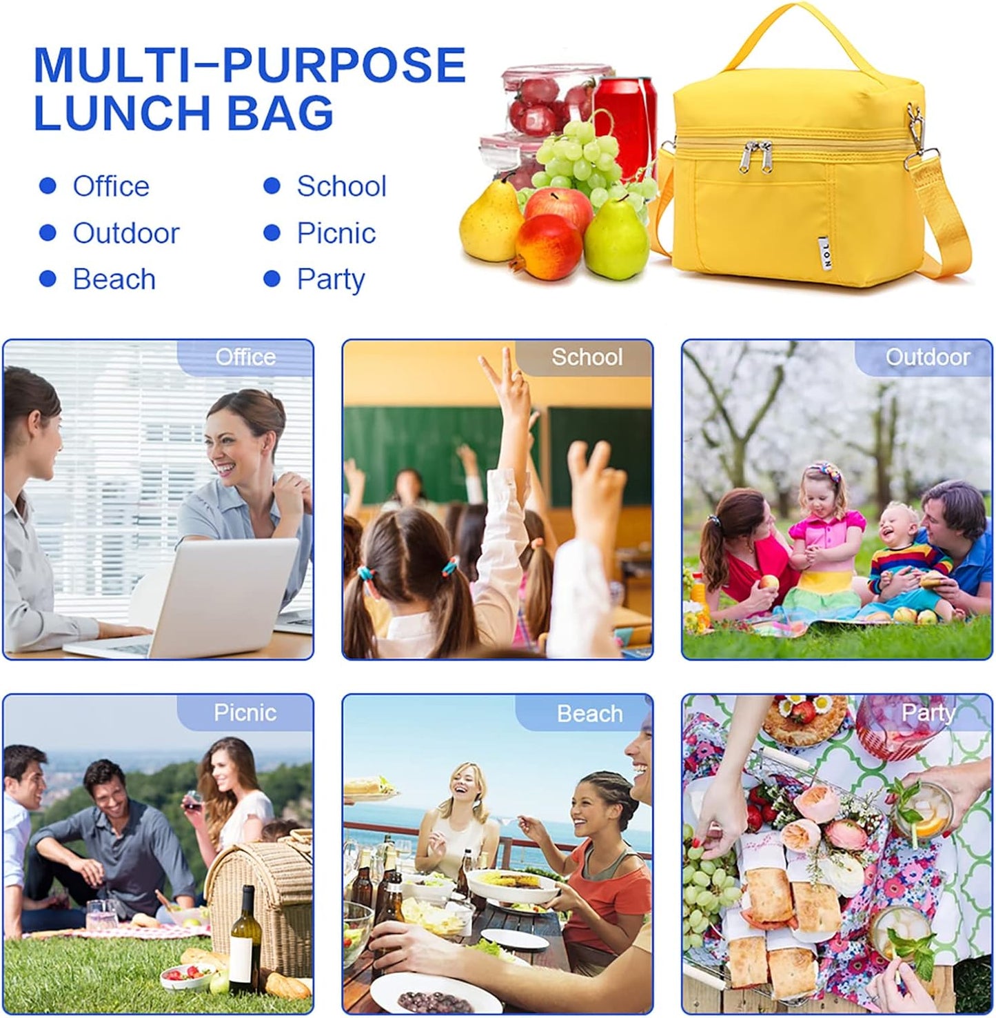 NOL Natural Organic Lifestyle Insulated Lunch Bags for Women Cooler Bag Lightweight Nylon Waterproof Lunch Box For Work