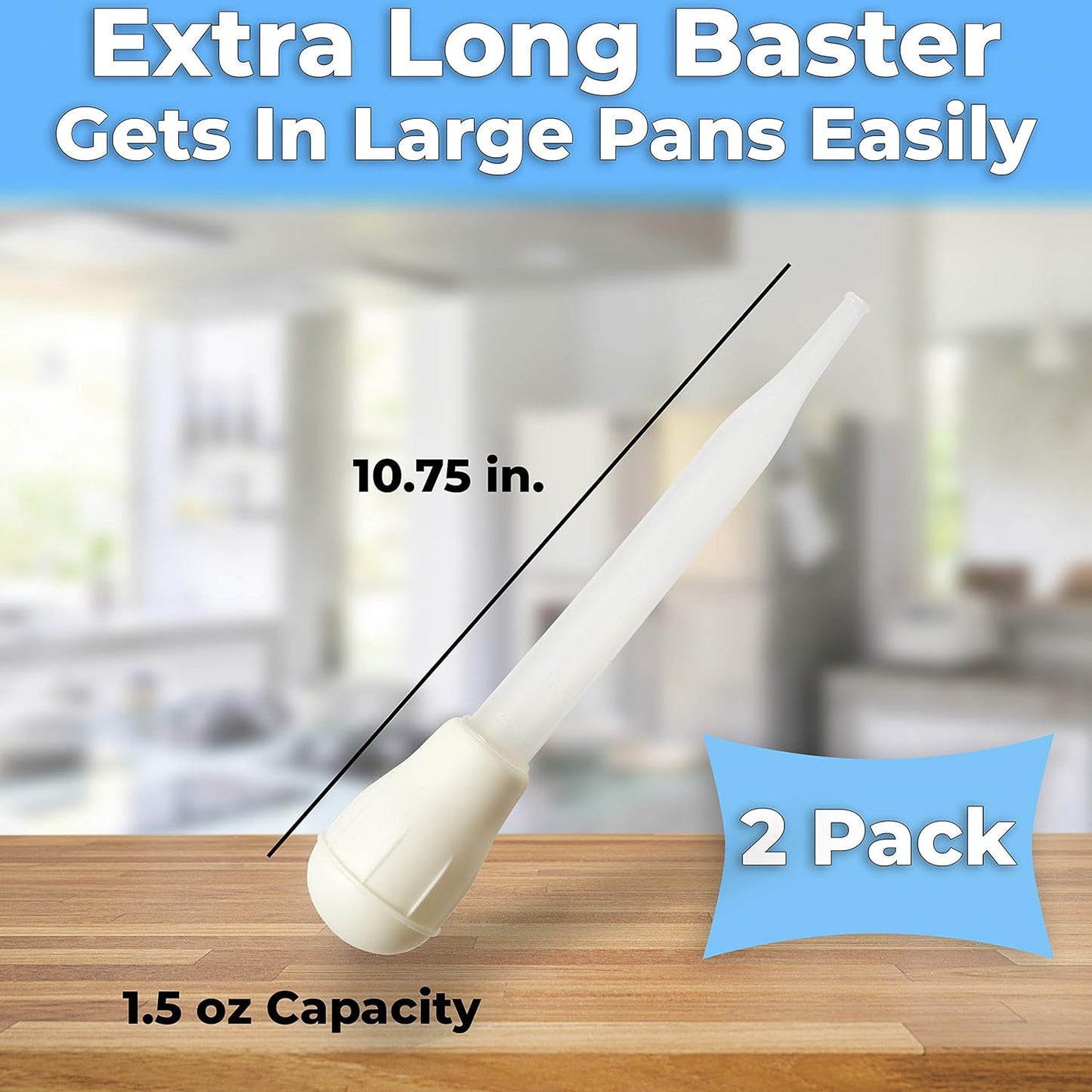 BPA Free, Pro Grade Turkey Baster 2 Pack. Extra Large 11 Inch Bulb Basters with Measuring Lines Perfect for Cooking Juicy, Tender Meat. Best Plastic Suction Basting Syringe, Kitchen Tools and Supplies