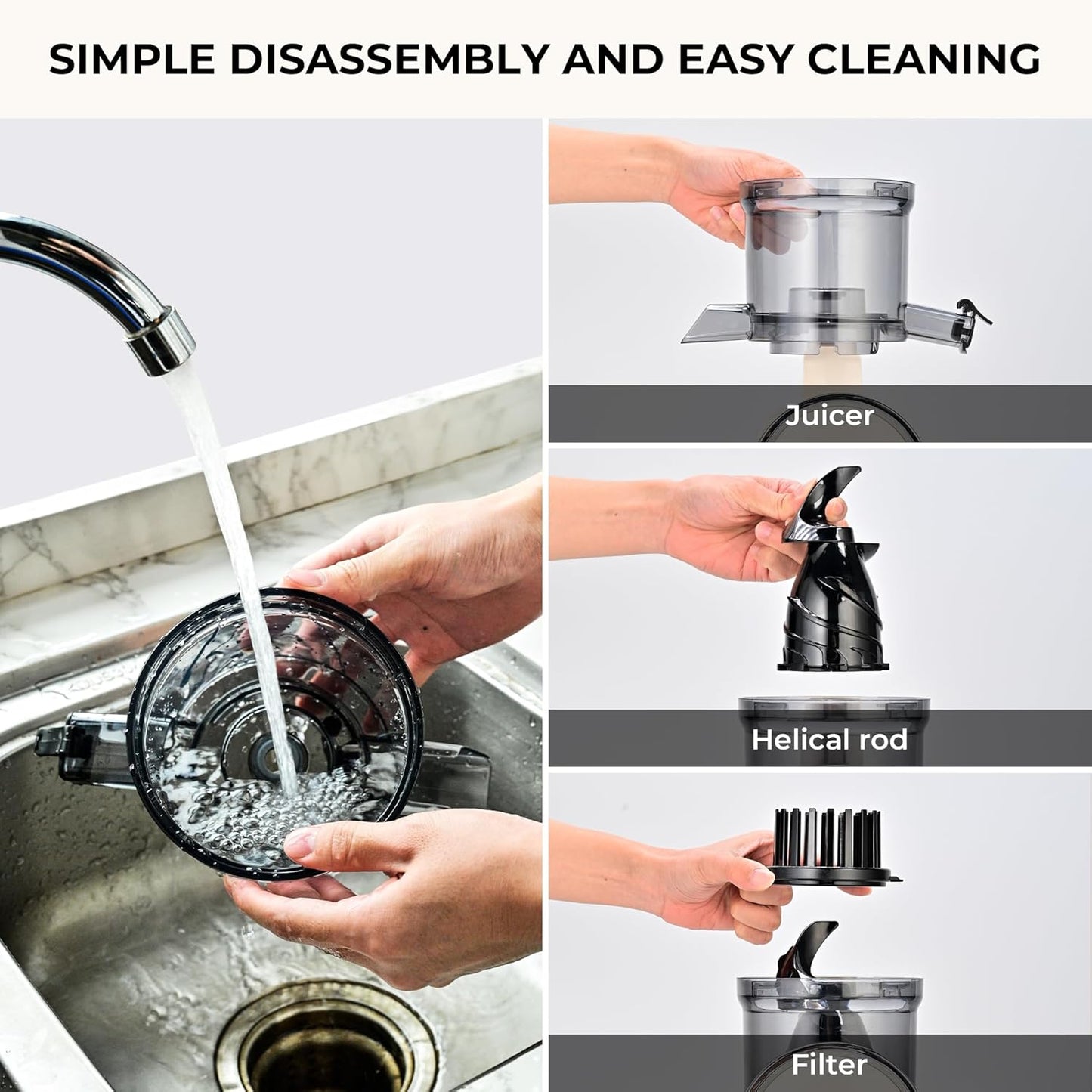 SUSTEAS Cold Press Juicer, 5.3" Feed Chute Slow Masticating Machines with 300W, Fit Whole Fruits & Vegetables, Easy to Clean, High Juice Yield, White