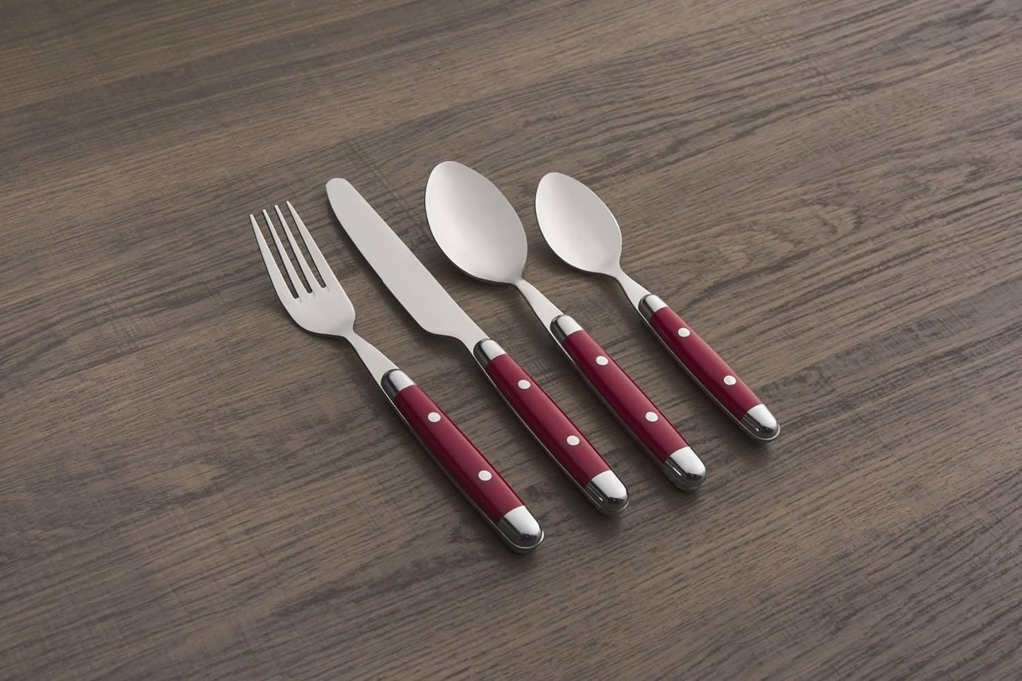 Cambridge 07216CBWD32R Jubilee Red 16-Piece Flatware Set, Thick Handles