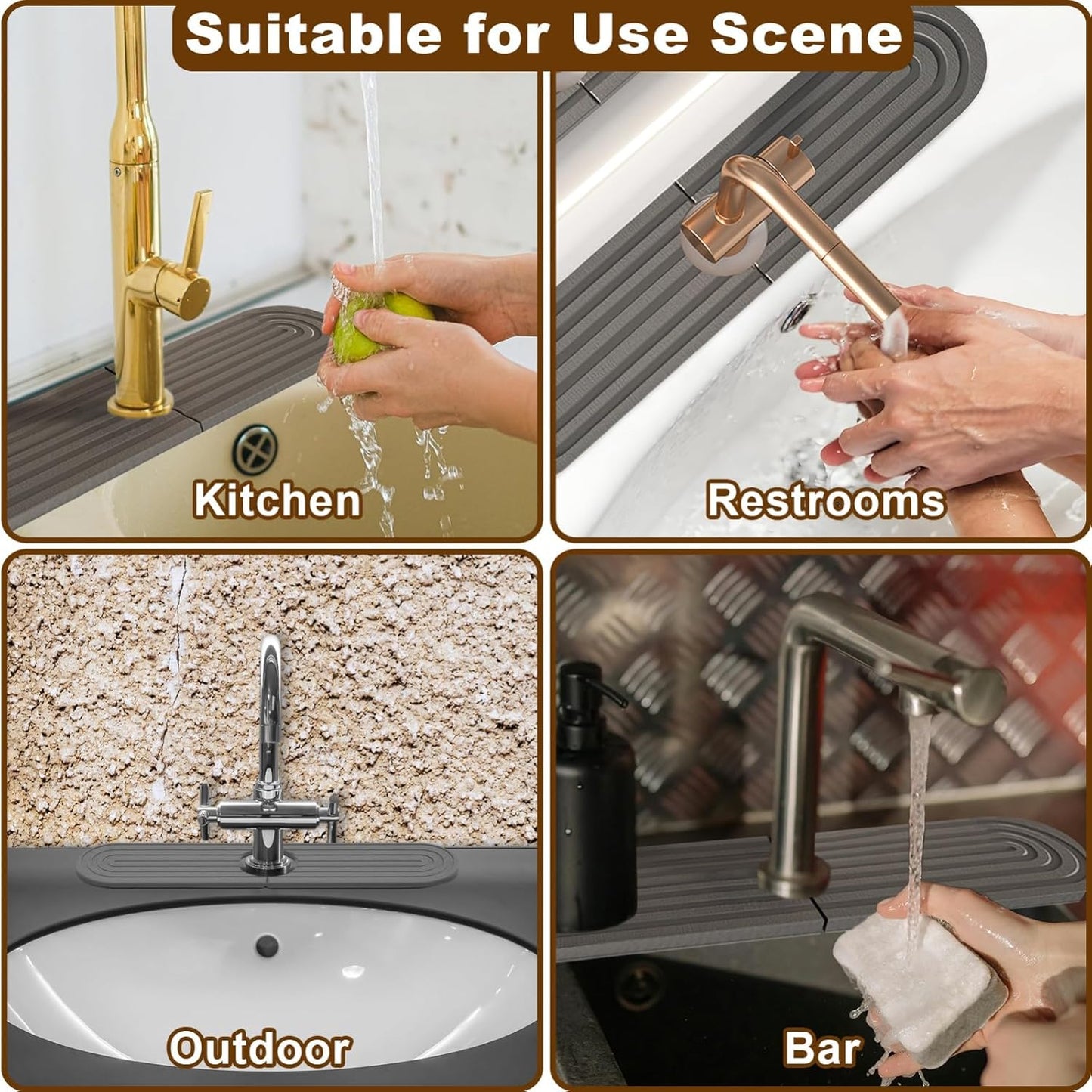 Faucet Mat for Kitchen Sink, Diatomite Super Absorbent Fast Drying Stone Sink Tray for Bathroom Kitchen Sink Splash Guard(Round Dark Grey,17.7x3.9in)