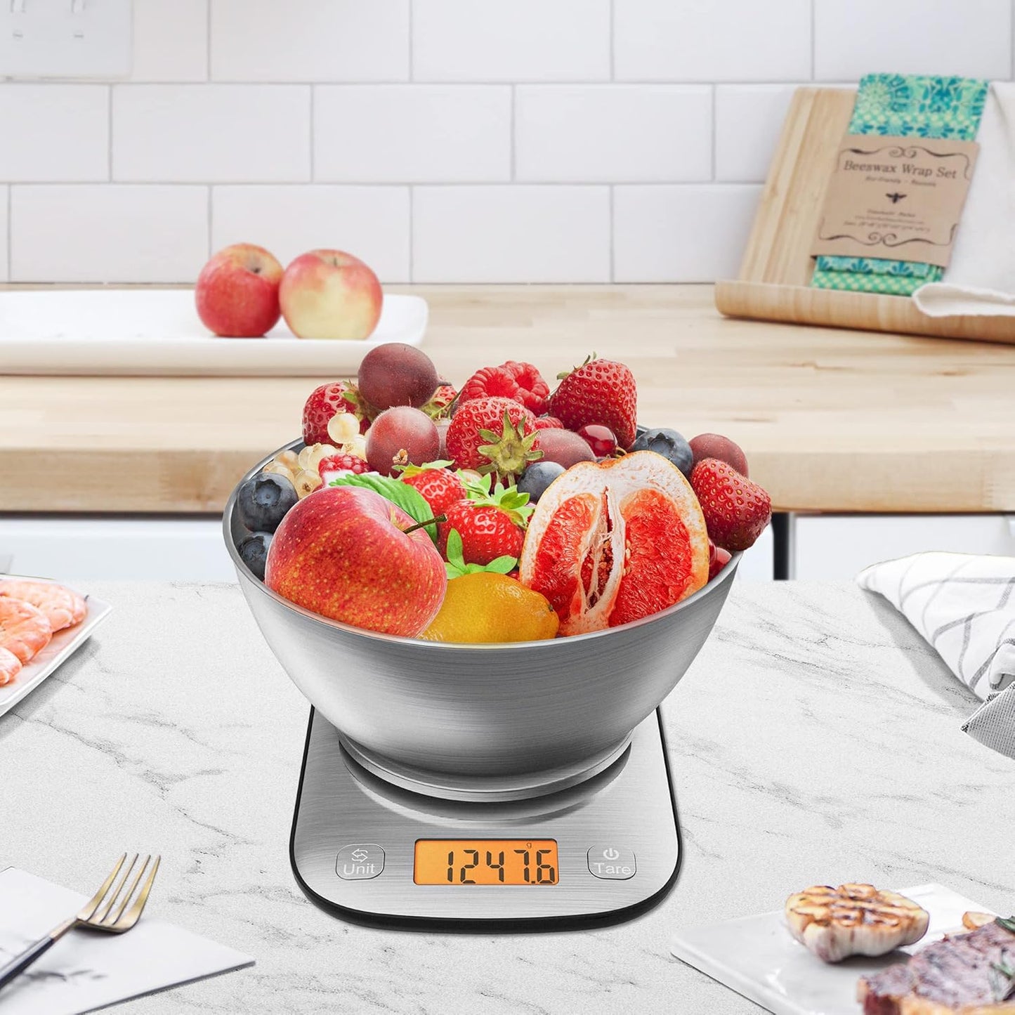 Food Kitchen Scale Digital Weight Grams and Oz with IPX6 Waterproof,Professional Stainless Steel Digital Kitchen Food Scale 11lb/0.01oz with Bowl for Weight Loss Dieting Baking Cooking
