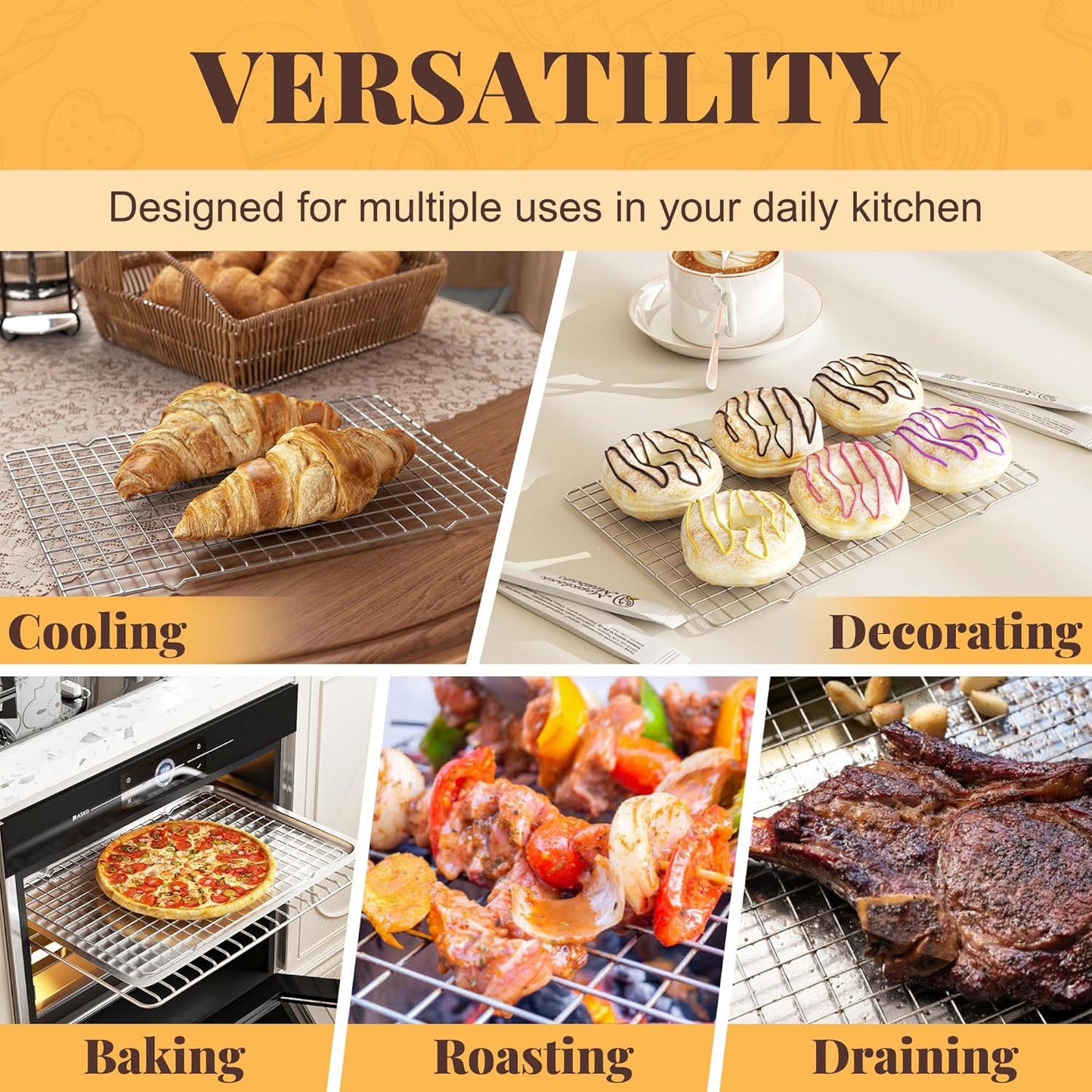 Cooling Racks for Cooking and Baking - 2 PCS 10" x 15" Grid Wire Baking Rack for Oven Cooking, Baking, Grilling, Roasting -Dishwasher Safe Bacon Rack- Fits Jelly Roll Cookie Sheet Pan