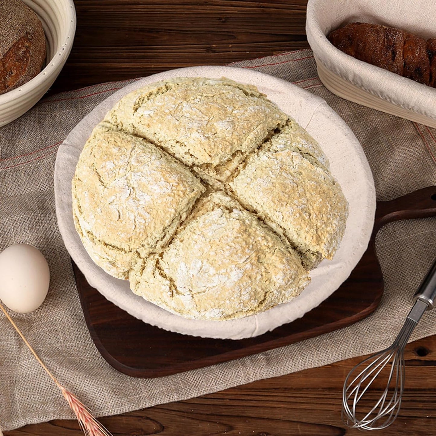 KONGDY Banneton Bread Proofing Basket, 10 Inch Round Sourdough Proofing Basket with Linen Liner, Bread Making Starter Kit, Bread Lame