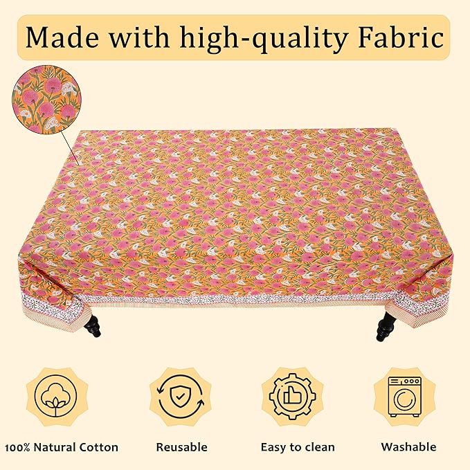 Ridhi -Bubblegum Pink Cotton Tablecloth, Handblock Print Floral Table Cloth for Kitchen Dining Linen I Thanksgiving, Christmas, Wedding, Fall Décor 16 Seater 72X190 Inches Rectangle