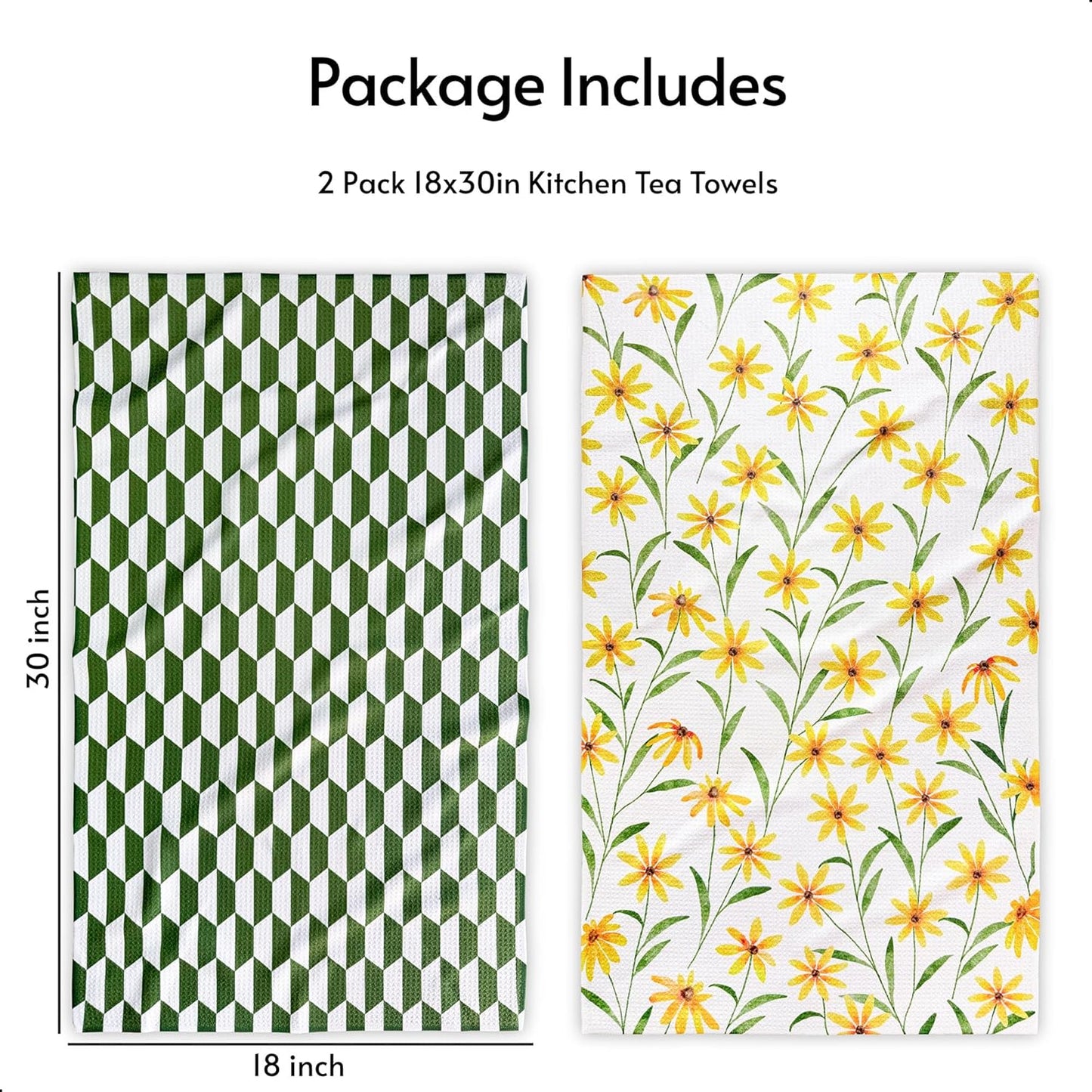 Kitchen Towels, 18" x 30" Tea Towels for Kitchen, Quick Dry Dish Towels for Kitchen Drying, Daisy Whimsy Series, 2-Pack