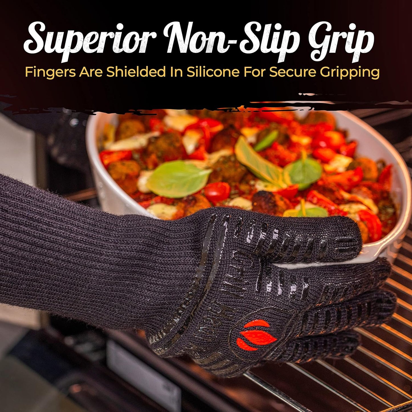 GRILL HEAT AID BBQ Grill Gloves Heat Proof for Grilling ā Fireproof 1472°F Heat-Resistant Grill Mitts for Outdoor Barbecue and Smoker, Campfire, Fire Pit, Oven Glove with Fingers for Baking Pizza