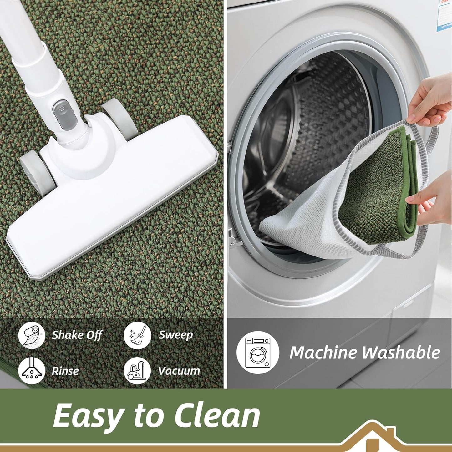 BEQHAUSE Kitchen Rugs 24"x36", Non-Slip Kitchen Mats for Floor, Super Absorbent and Stain Resistant Kitchen Rugs, Machine Washable Rugs for Kitchen, Hallway, Laundry & Sink, Green