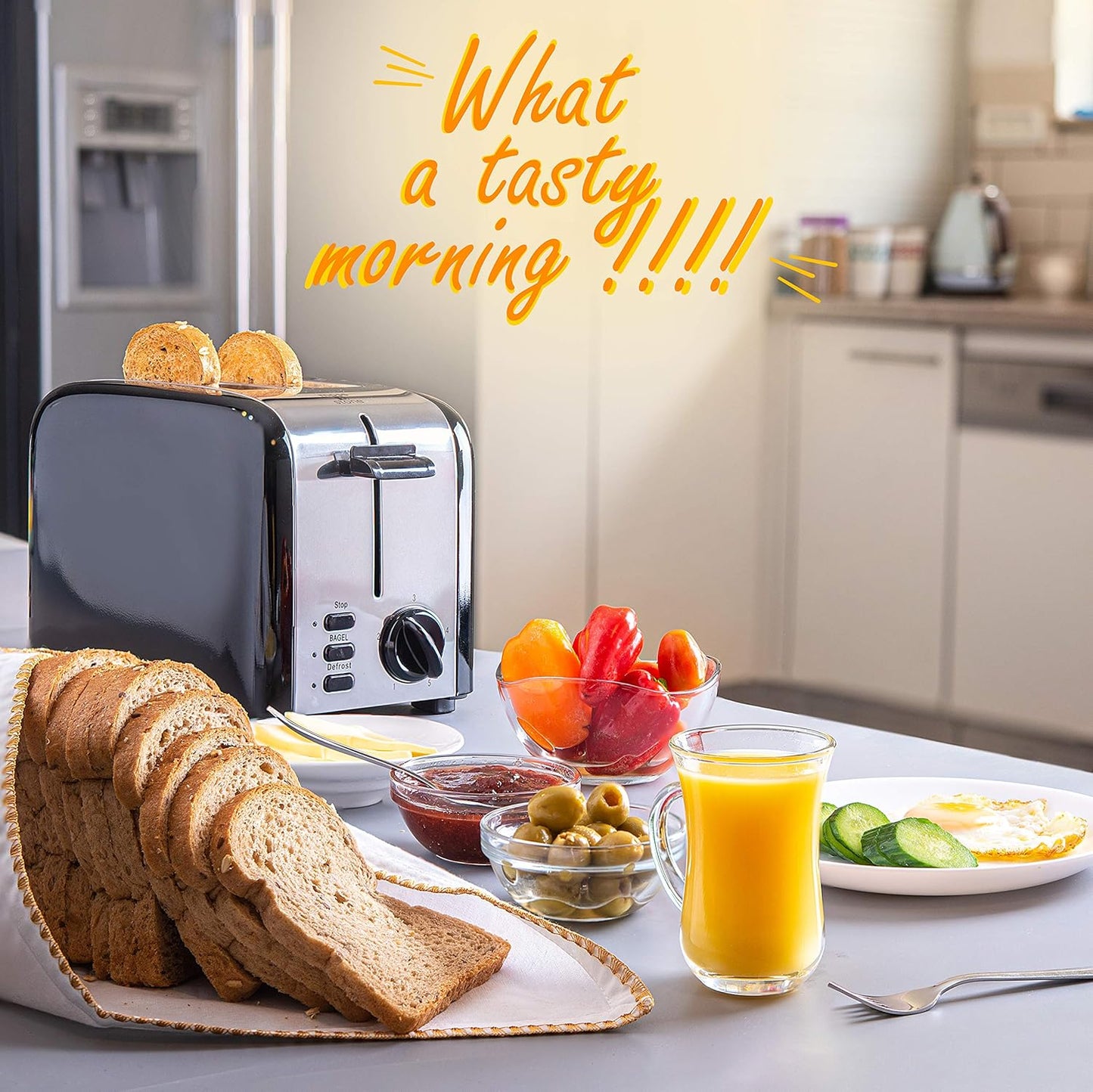 Moss & Stone 2 Slice Toaster, 1.5in Extra-Wide Slot For Bagel & Defrost with 5 Shade Settings, Bread Toaster 2 Slice With Removable Crumb Tray, Black