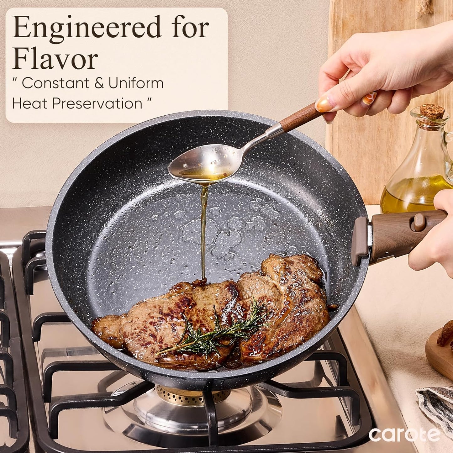 CAROTE 17pcs Pots and Pans Non Stick, Cookware Sets Detachable Handle, Induction Kitchen Pots and Pans,NonStick Cooking Set, Oven/Dishwasher/Fridge Safe, Space Saving