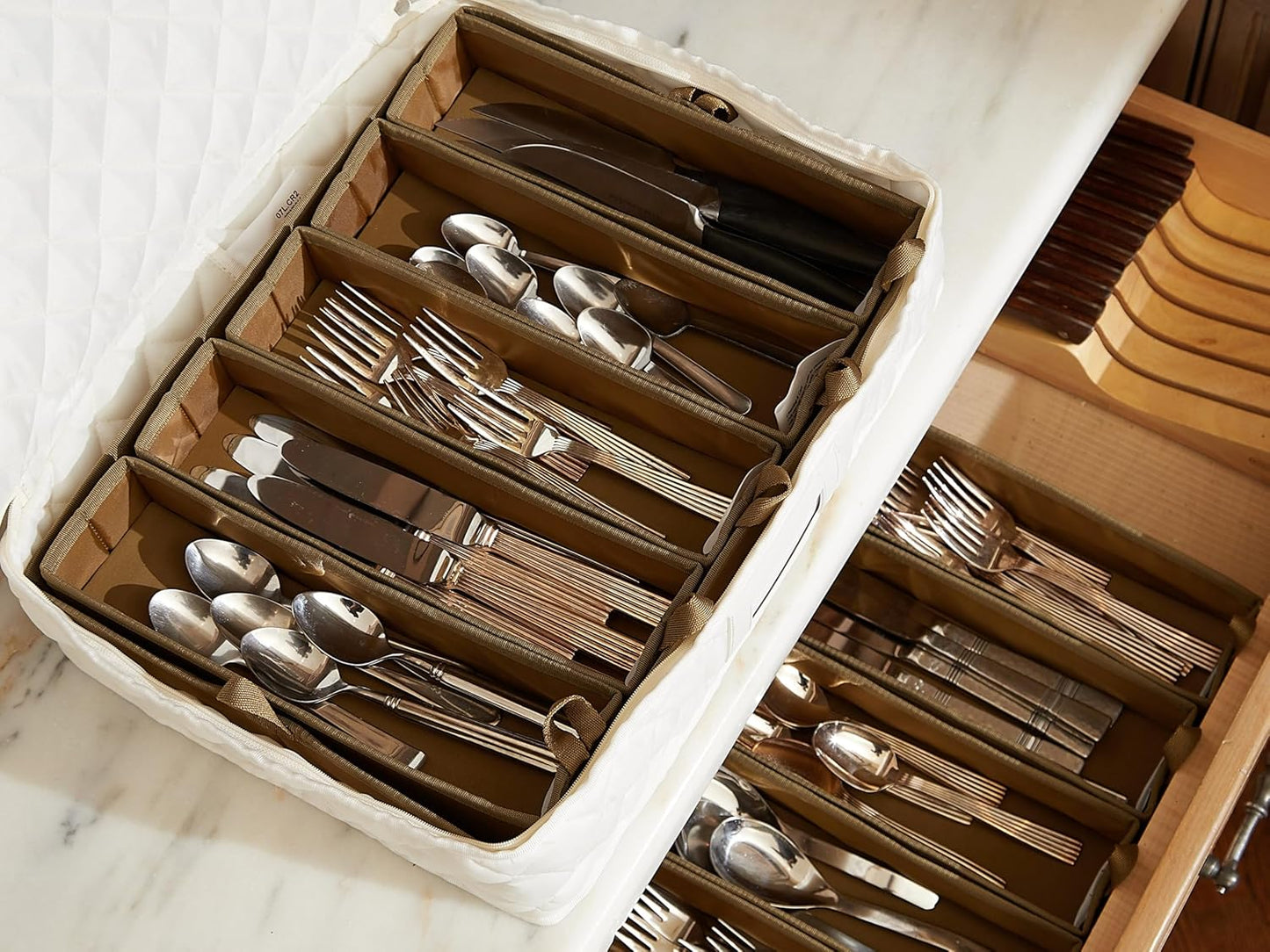 Covermates Flatware Storage - Washable and Stain Resistant, ID Window, Kitchen Storage, Cream