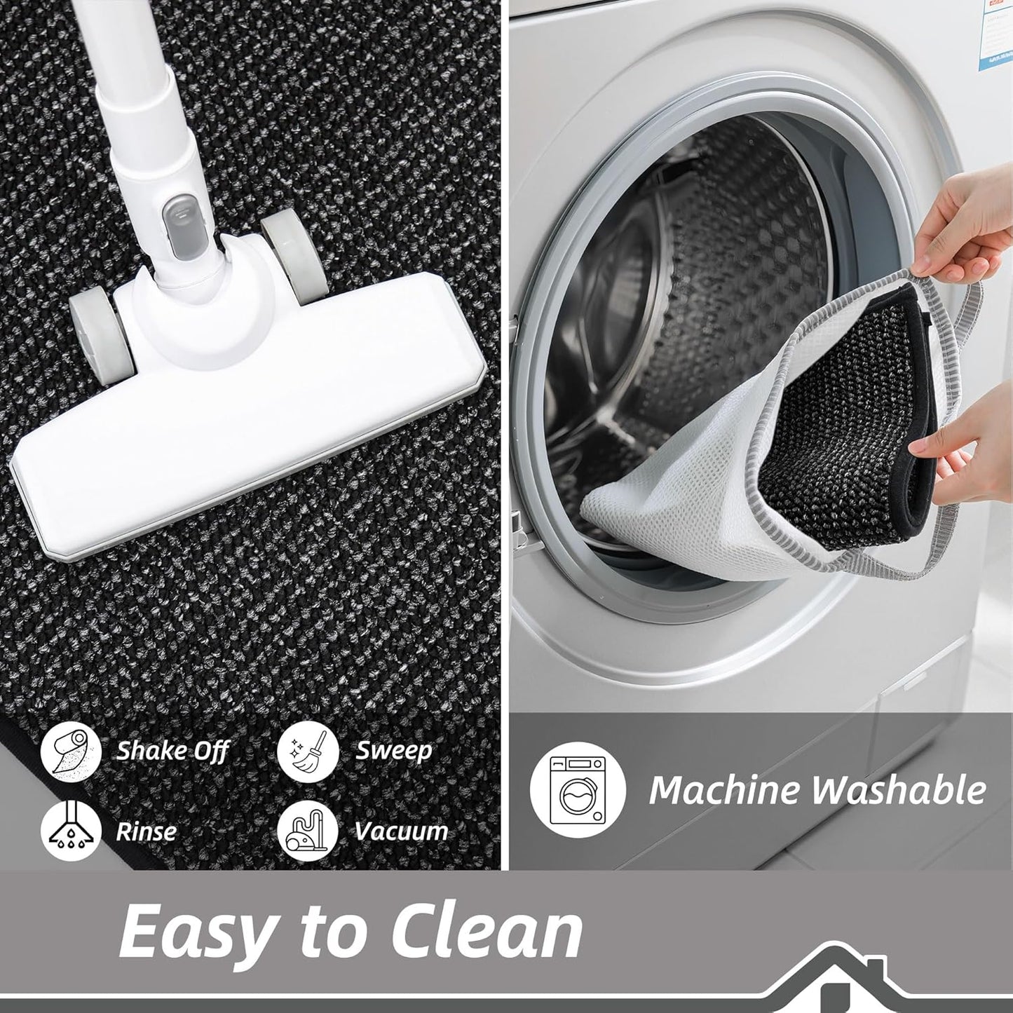 BEQHAUSE Kitchen Rugs and Mats 2PCS, Non-Slip Kitchen Mats for Floor, Absorbent and Stain Resistant Kitchen Runner, Machine Washable Rugs for Kitchen, Laundry & Sink, 24"x36"+24"x60", Black