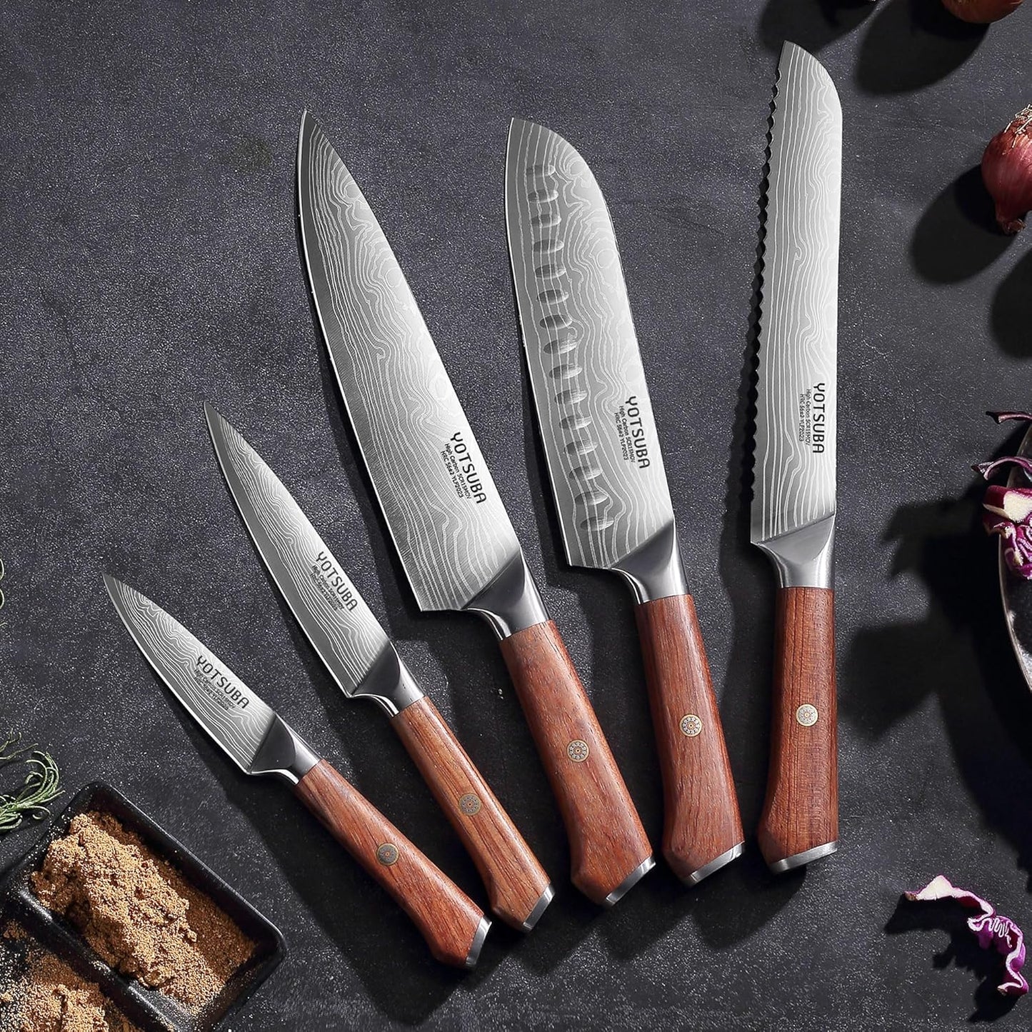 YOTSUBA 5PCS Kitchen Knives Set,Kitchen Knife Set,German High Carbon Stainless Steel Ultra Chef Knife Sets with Ergonomic Handle for Chopping Vegetable and Cooking