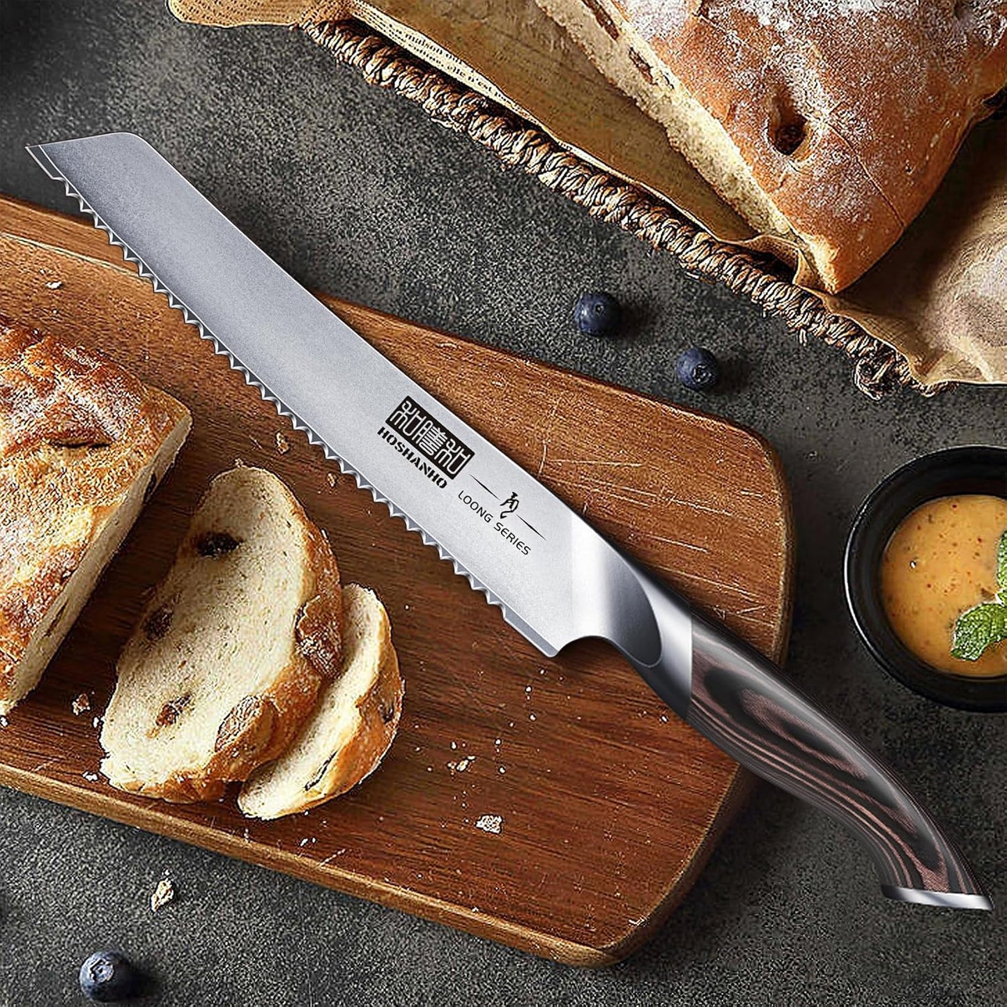 Bread Knife 8 inch, Japanese High Carbon Stainless Steel Serrated Bread Knife, Professional Bread Cutting Knife for Homemade Bread