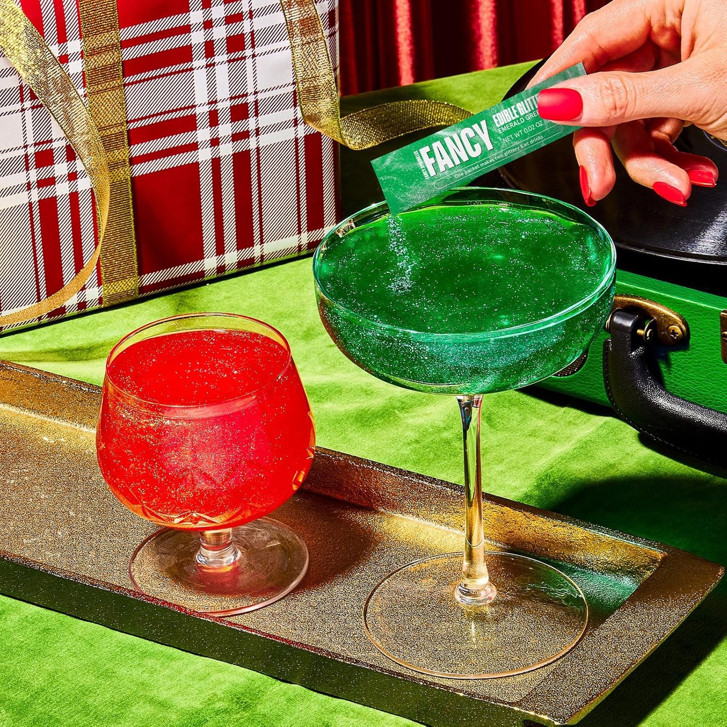 Fancy Sprinkles Mistletoe Magic Edible Glitter Packets Portable & On-The-Go for Sparkling Drinks, Champagne, Cocktails, Wine, Beer, & more. (2 Pack)