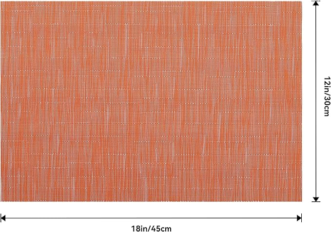 Leetaltree Orange Placemats Set of 8 - Heat Resistant Non-Slip Place mats for Dining Table, Washable Durable PVC Vinyl Woven Table Mats(Orange, 8)