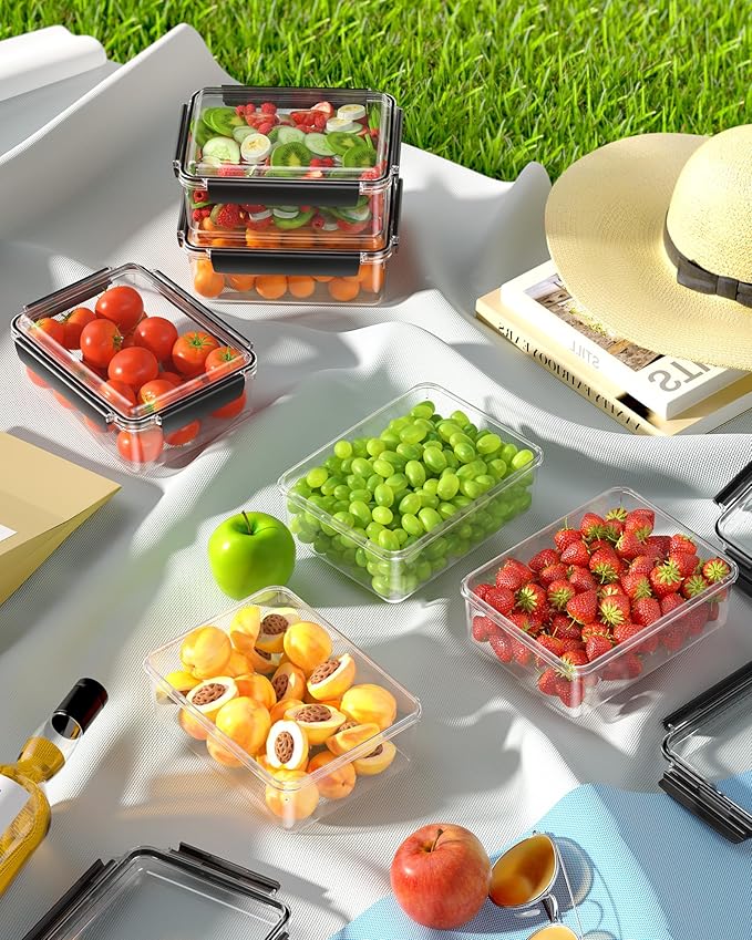 7 Cup Food Storage Containers with Lids, 6 Pack Plastic Food Containers, BPA Free Meal Prep Containers Reusable, Freezer Microwave Dishwasher Safe, Includes Labels & Pen