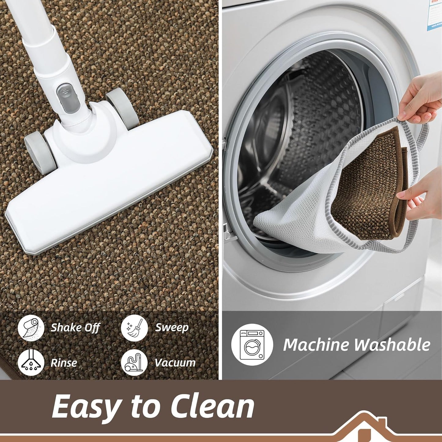 BEQHAUSE Kitchen Rugs 24"x36", Non-Slip Kitchen Mats for Floor, Super Absorbent and Stain Resistant Kitchen Rugs, Machine Washable Rugs for Kitchen, Hallway, Laundry & Sink, Brown