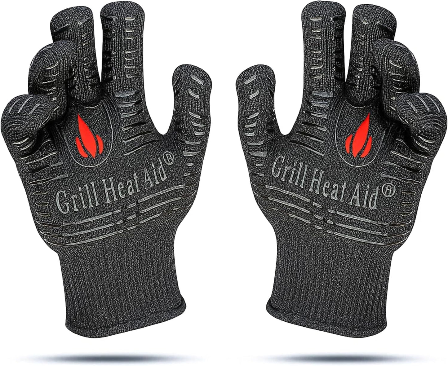 GRILL HEAT AID BBQ Grill Gloves Heat Proof for Grilling ā Fireproof 1472°F Heat-Resistant Grill Mitts for Outdoor Barbecue and Smoker, Campfire, Fire Pit, Oven Glove with Fingers for Baking Pizza