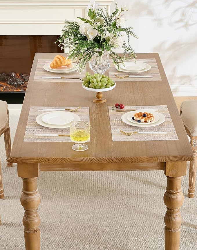 Leetaltree Lightsteel Beige with Yellow Placemats Set of 12 - Heat Resistant Non-Slip Place mats for Dining Table, Washable Durable PVC Vinyl Woven Table Mats (Lightsteel Beige with Yellow, 12)