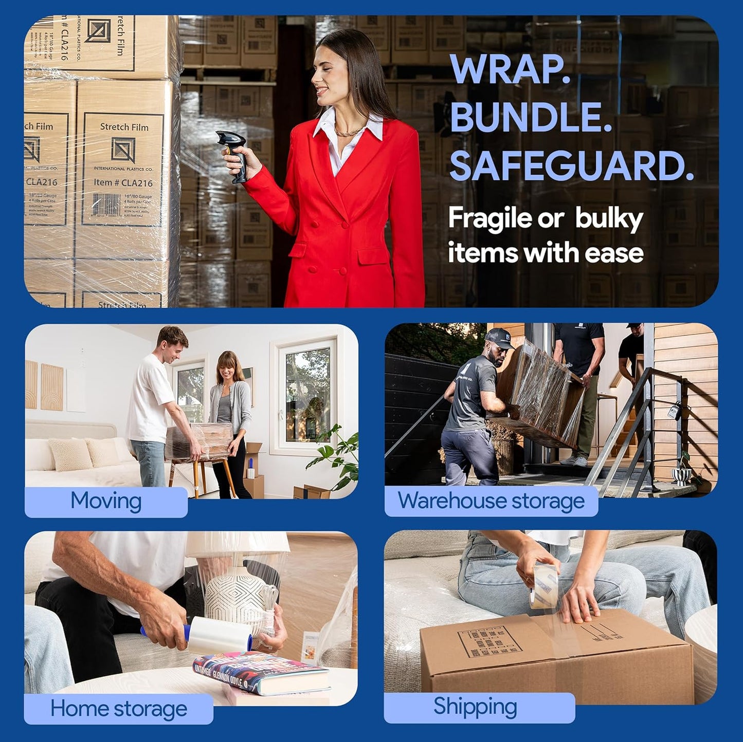 International Plastics Co. 5" Plastic Stretch Film Wrap with Rotating Handle 1000 feet 500% Stretch Ability