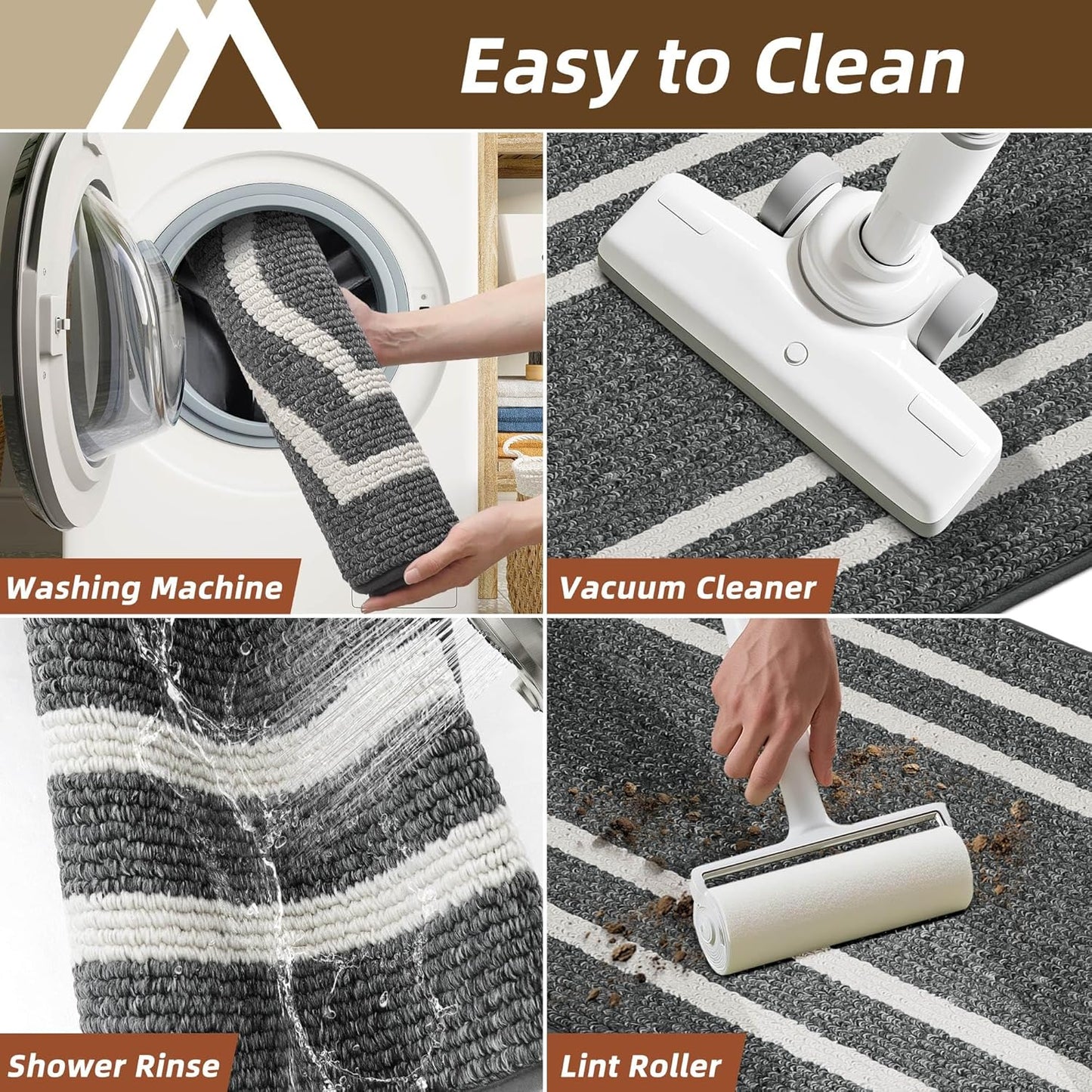 COSY HOMEER Long Kitchen Floor Mats for in Front of Sink Super Absorbent Kitchen Rugs and Mats 24"x48"+24"x59"Non-Skid Kitchen Mat Standing Mat Washable,Polypropylene,Dark Grey,Frame