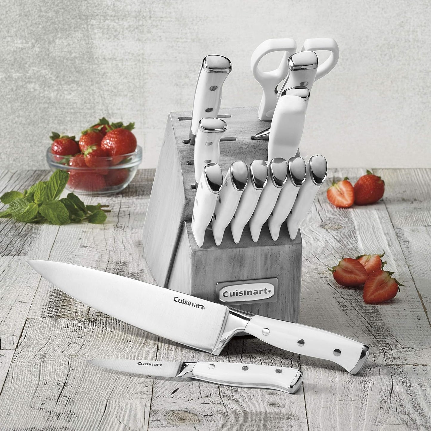 Cuisinart 15-Piece Knife Set with Block, High Carbon Stainless Steel, Forged Triple Rivet, Natural/Gray C77WTR-15PG