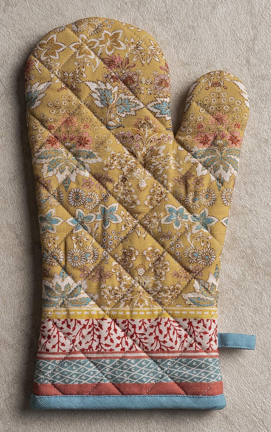 Maison d' Hermine 100% Cotton Oven Mitt & Pot Holder Set (7.5"x13" & 8"x8") Heat Resistant BBQ Cooking Gloves with Loop, Baking, Grilling, Kitchen, Handling Hot Pans Spring/Summer (Marquise)