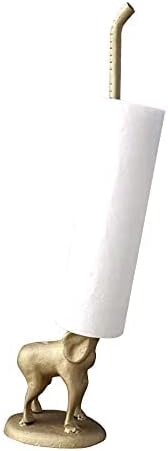 WallCharmers Gold Paper Towel Holder, Metal Toilet or Kitchen Paper Holder for Floor or Countertop, Gold Elephant
