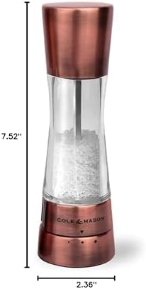 COLE & MASON Derwent Salt Grinder - Copper Mill Includes Gourmet Precision Mechanism and Premium Sea Salt