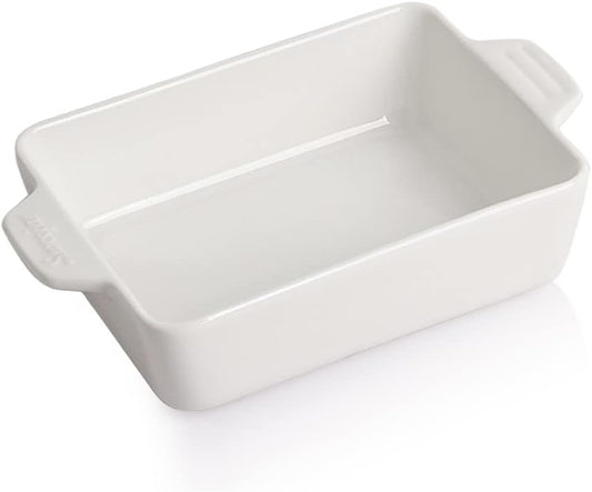 Sweejar Ceramic Baking Dish, Rectangular Small Baking Pan with Double Handles, 20 Oz for Cooking, Brownie, Kitchen, 6.5 x 4.9 x 1.8 Inches(White)