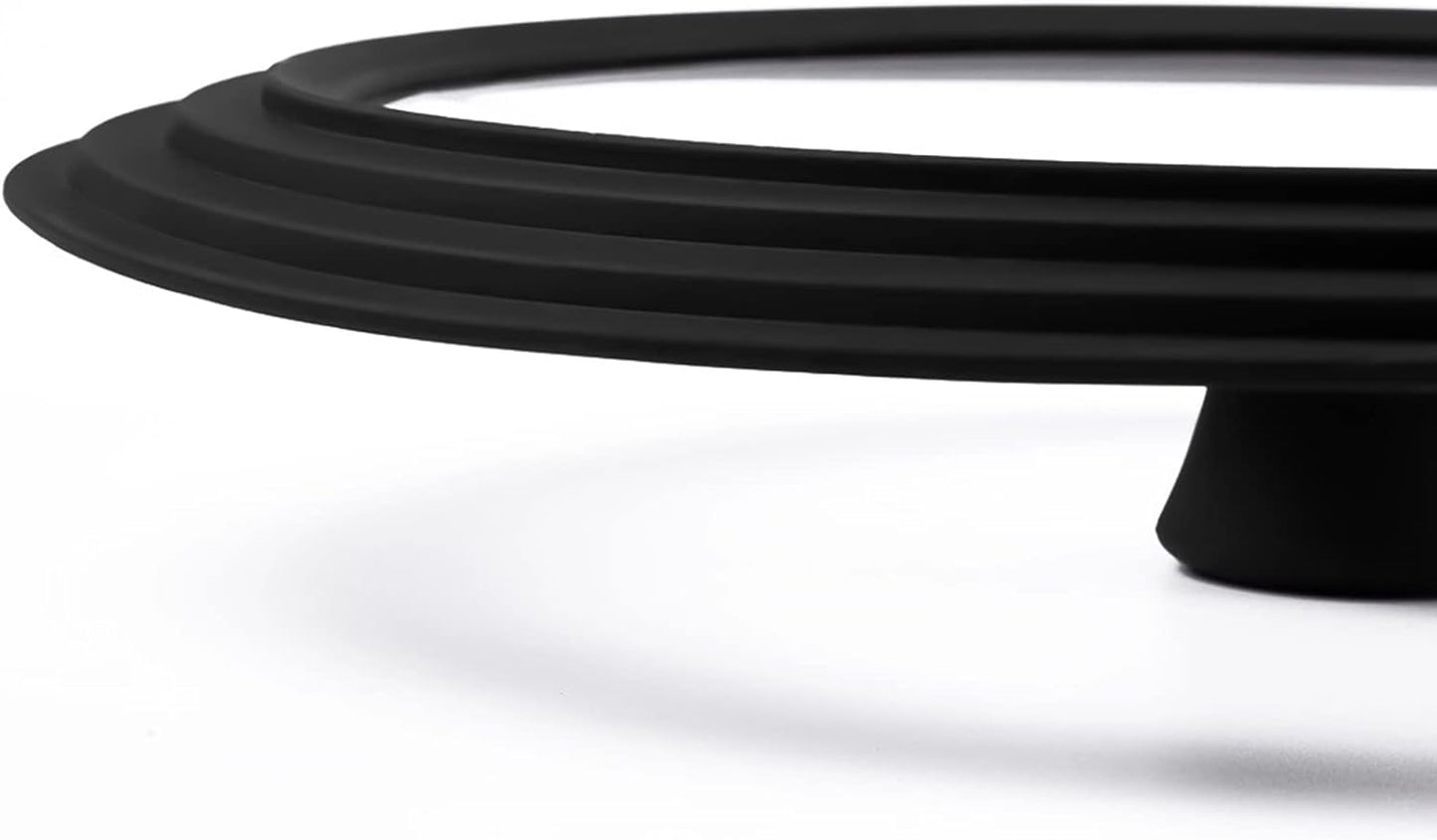 Universal Lid for Pots, Pans and Skillets Vented Tempered Glass with Heat Resistant Silicone Rim, Fits 11 inch, 12 inch, 12.5 inch Cookware, Replacement Lid, Black