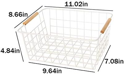 LeleCAT White Wire Baskets with Handles Wire Storage Organizer Baskets For Kitchen, Household Refrigerator for Cabinets, Pantry, Closets, Bedrooms - Set of 4(White)