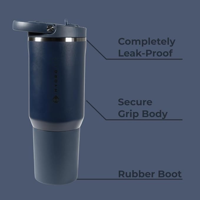 HydroJug Sport - Stainless Steel Tumbler with Straw, Vacuum Insulated, 20oz Leakproof Water Bottle, Ergonomic Design, Reusable, Dishwasher Safe, Rubber Base, Durable for Gym or Outdoors, Midnight
