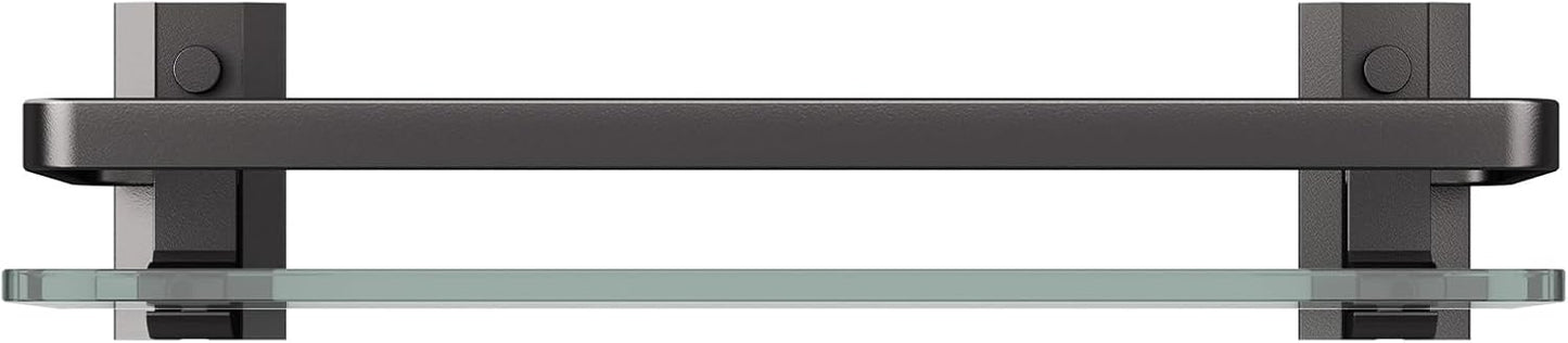 Danpoo Clear Tempered Glass Wall Shelf, Wall-Mounted Organizer for Bathroom, Kitchen(Matte Black)