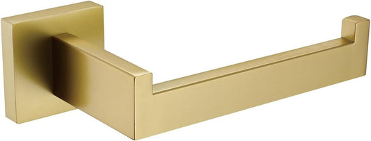 TASTOS Toilet Paper Holder Brushed Gold, Toilet Tissue Roll Holders Dispenser and Hangers Wall Mounted for Bathroom & Kitchen, Stainless Steel Modern Square Style