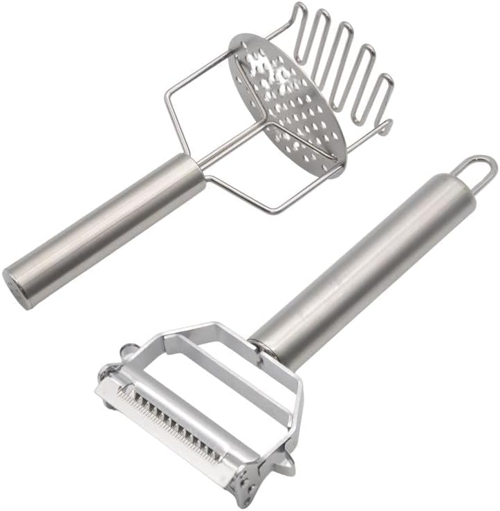 3-in-1 Multi-Peeler Stainless Steel Potato Masher Set,2-Piece Kitchen Tools for Peeler Vegetables,Carrots,Apple and Masher,Banans,Puree Making