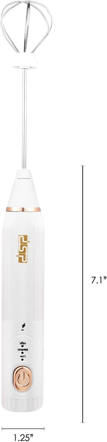 DSP Electric Whisk Rechargeable with Egg whisk milk frothing bar, 3 Speed Adjustable, Milk Frother Handheld for Latte, Cappuccino (White)