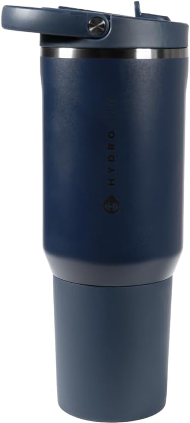 HydroJug Sport - Stainless Steel Tumbler with Straw, Vacuum Insulated, 20oz Leakproof Water Bottle, Ergonomic Design, Reusable, Dishwasher Safe, Rubber Base, Durable for Gym or Outdoors, Midnight