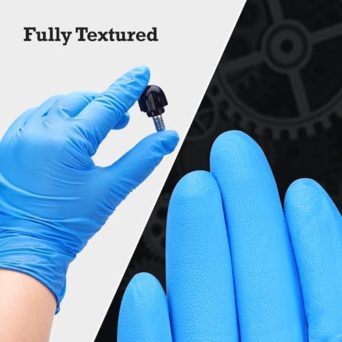 TitanFlex Heavy-Duty Blue Nitrile Gloves, 6-mil, Fully Textured, Mechanic Disposable Gloves, Powder-Free, Latex-Free