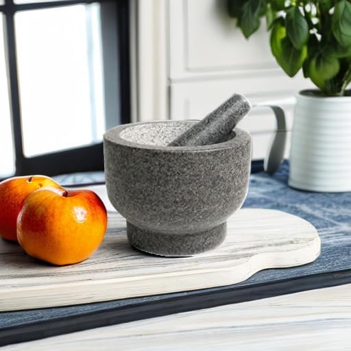 Cilio by Frieling Goliath Natural Granite Mortar and Pestle Set, Grinder for Spices and Seeds, 5 Inches Tall