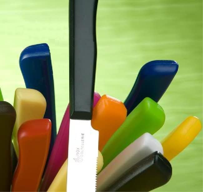 Tredoni 6 kitchen Knives - 4.3"/11cm Italian Stainless Steel Serrated Vegetable/Steak/Table Knife Cutlery, Rounded Tip (Red)