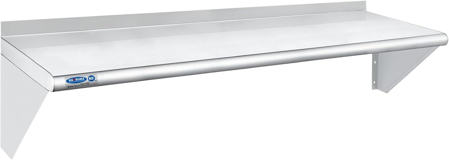 HARDURA Stainless Steel Shelf 14" x 72", 352lb Commercial Shelves Wall Mount Metal Shelving with Backsplash and Brackets for Kitchen, Restaurant, Laundry Room and Home