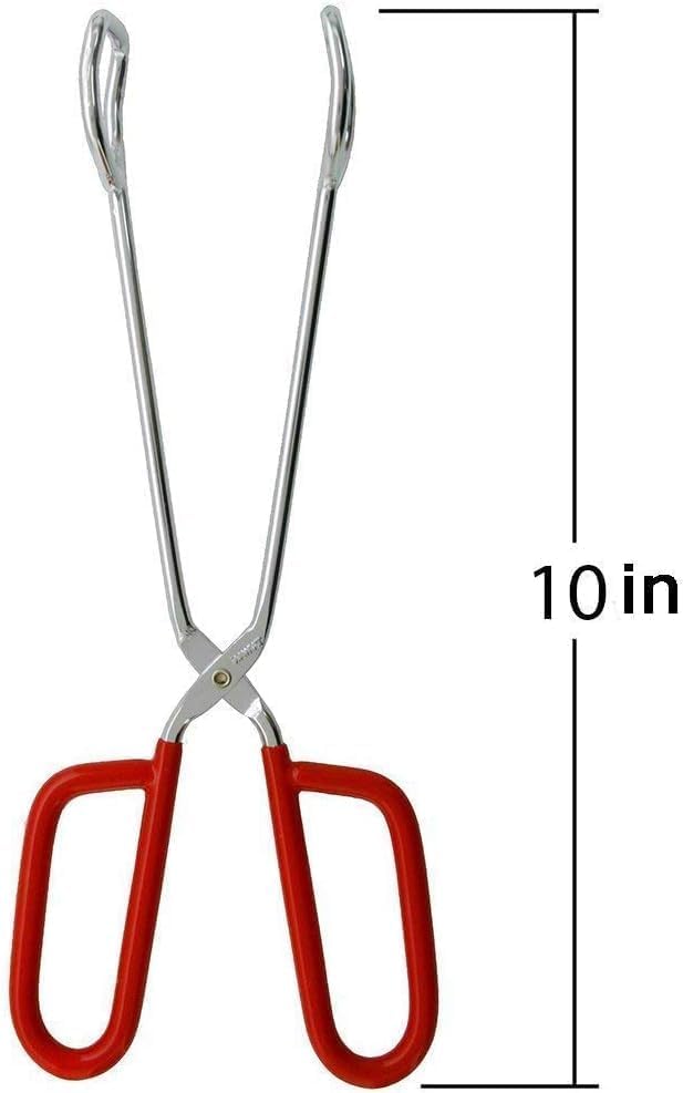 10-Inch Heavy Duty Stainless Steel Kitchen Tongs - Non-Slip Comfortable Red Grip, Scissor Design, Heat Resistant for BBQ and Cooking