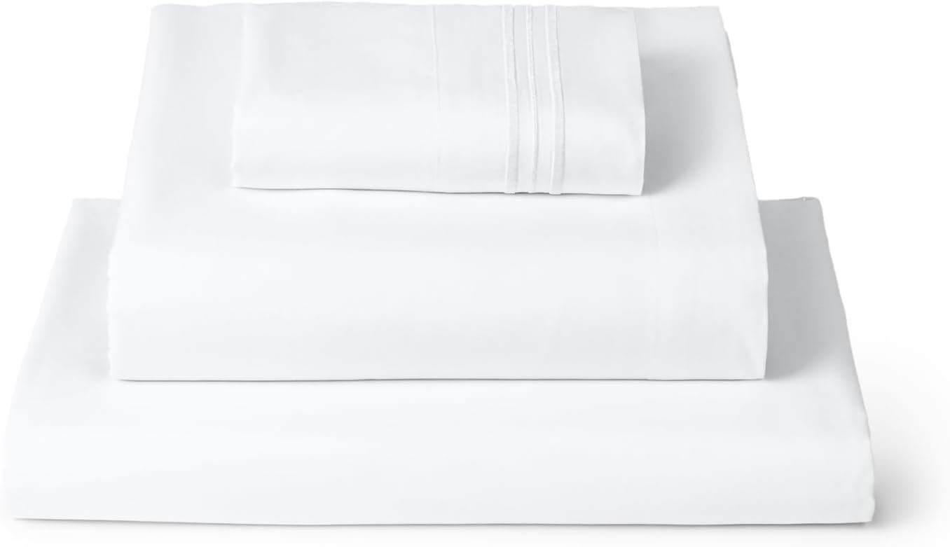 Mellanni Twin Sheets Set - 3 PC Iconic Collection Bedding - Hotel Luxury, Extra Soft, Cooling Bed Sheets - Wrinkle, Fade, Stain Resistant (Twin, White)